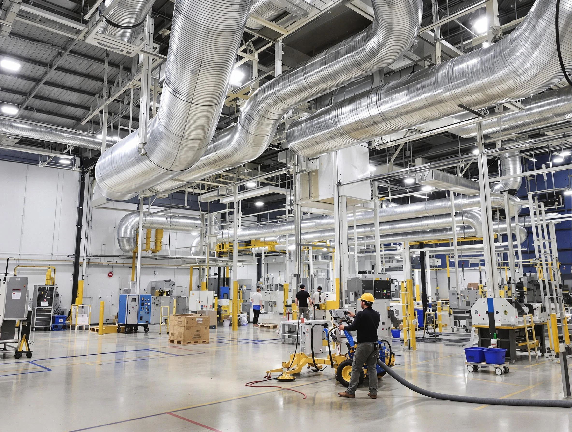 Bethel Acres Air Duct Cleaning team performing comprehensive industrial duct cleaning at a large facility in Bethel Acres
