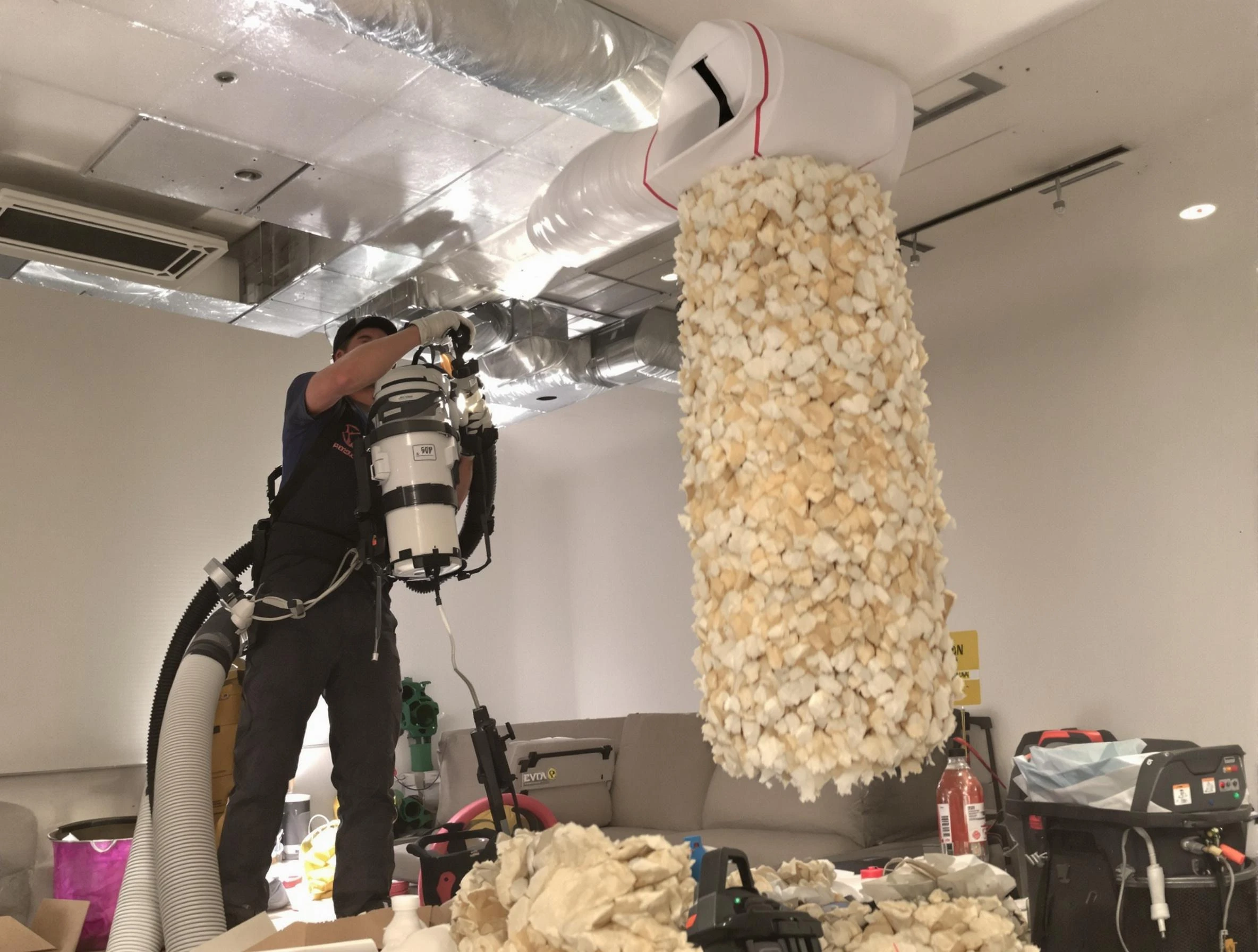 Bethel Acres Air Duct Cleaning technician performing precision vacuum insulation removal in a residential property in Bethel Acres